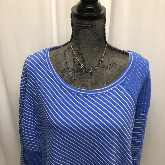 Sportelle Pullover Top Womens Size 2X Blue Striped Raglan Sleeve Sweatshirt - Picture 2 of 7